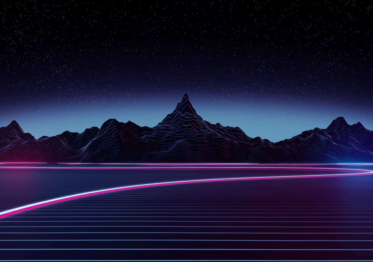 Retrowave art, dark mountains, 1280x900 wallpaper