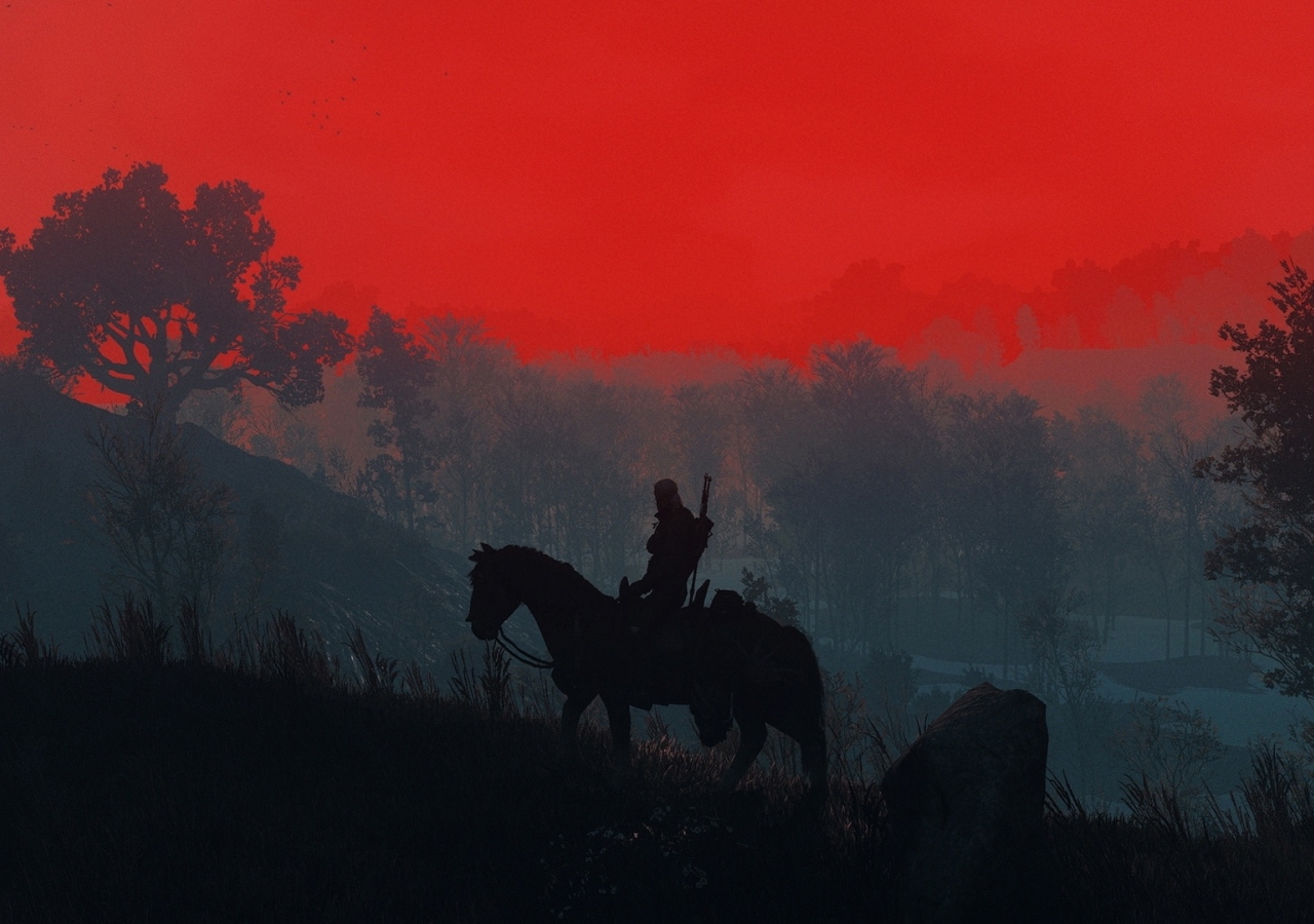 The Witcher 3, Geralt, sunset, silhouette, 1280x900 wallpaper
