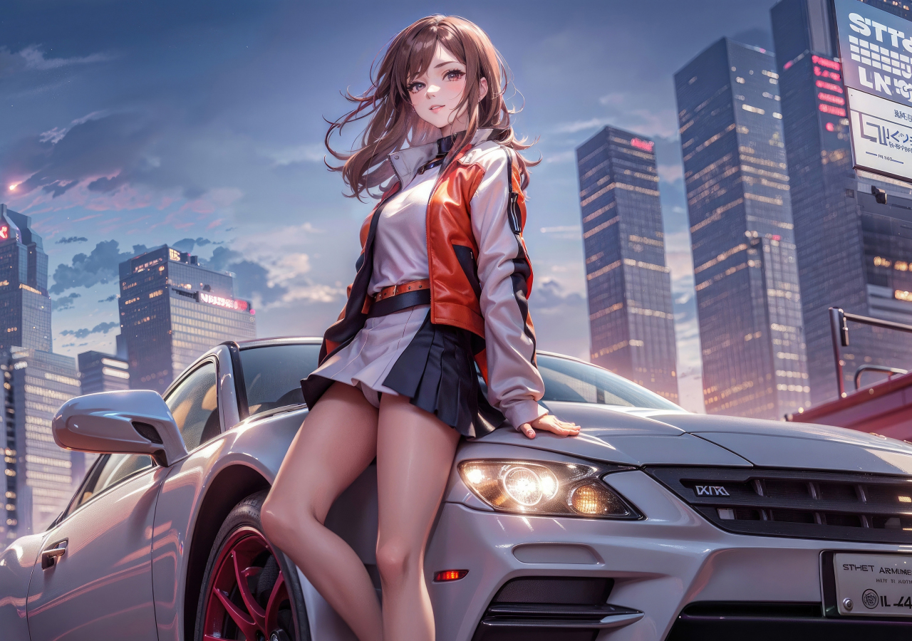 Anime girl with a car, beautiful, art, 1280x900 wallpaper