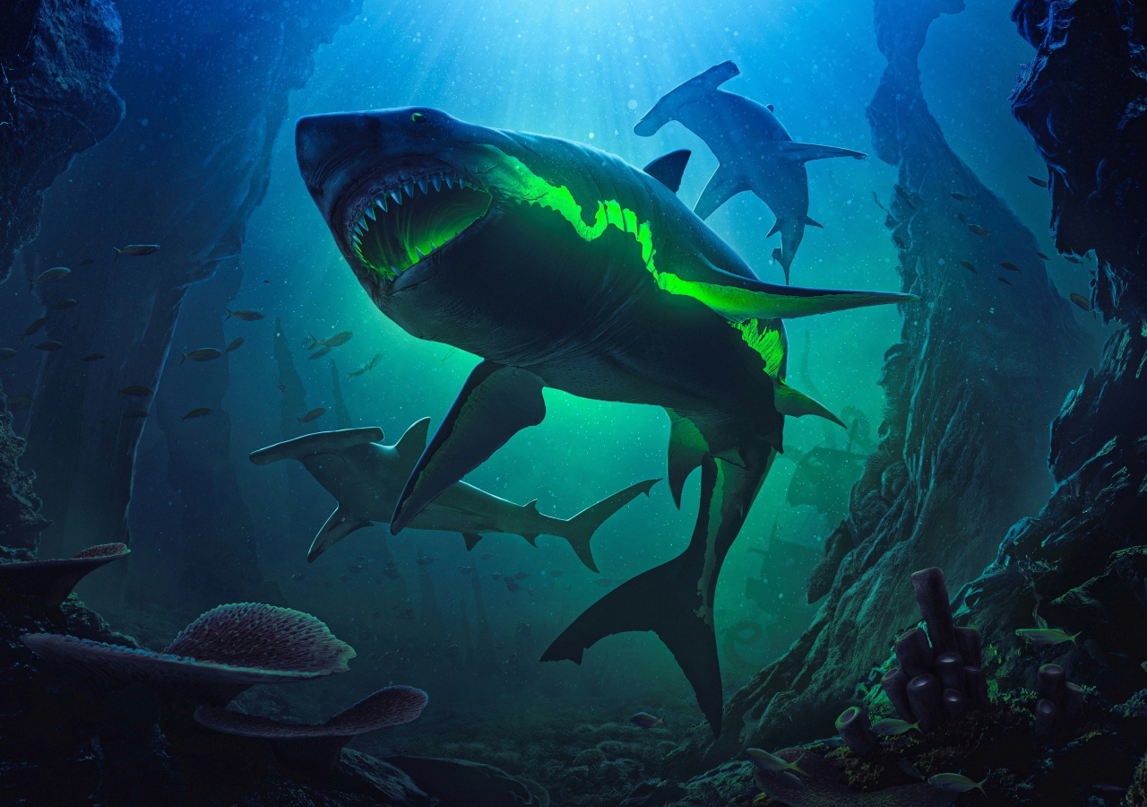 Zombie sharks, underwtaer, 1280x900 wallpaper