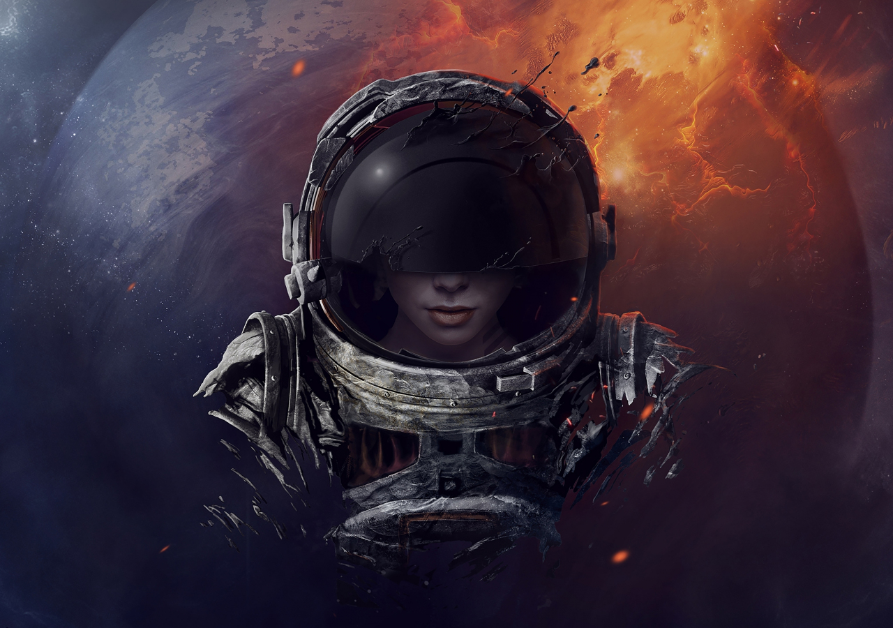 Girl astronaut, artwork, fantasy, 1280x900 wallpaper