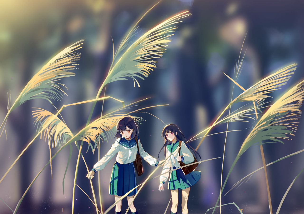 Download wallpaper 1280x900 art, dwarf, grass, anime girls, widescreen  1280x900 hd background, 5016