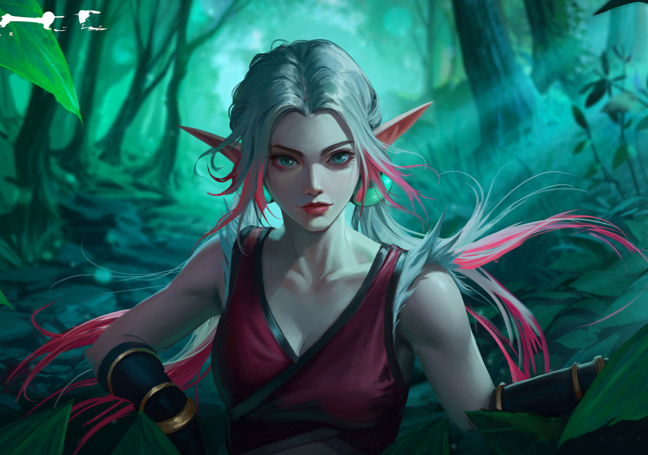 Beautiful elf girl, white-pink hair, fantasy, 1280x900 wallpaper