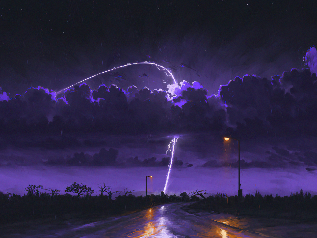 Rainy and stormy night, dark, art, 1280x960 wallpaper