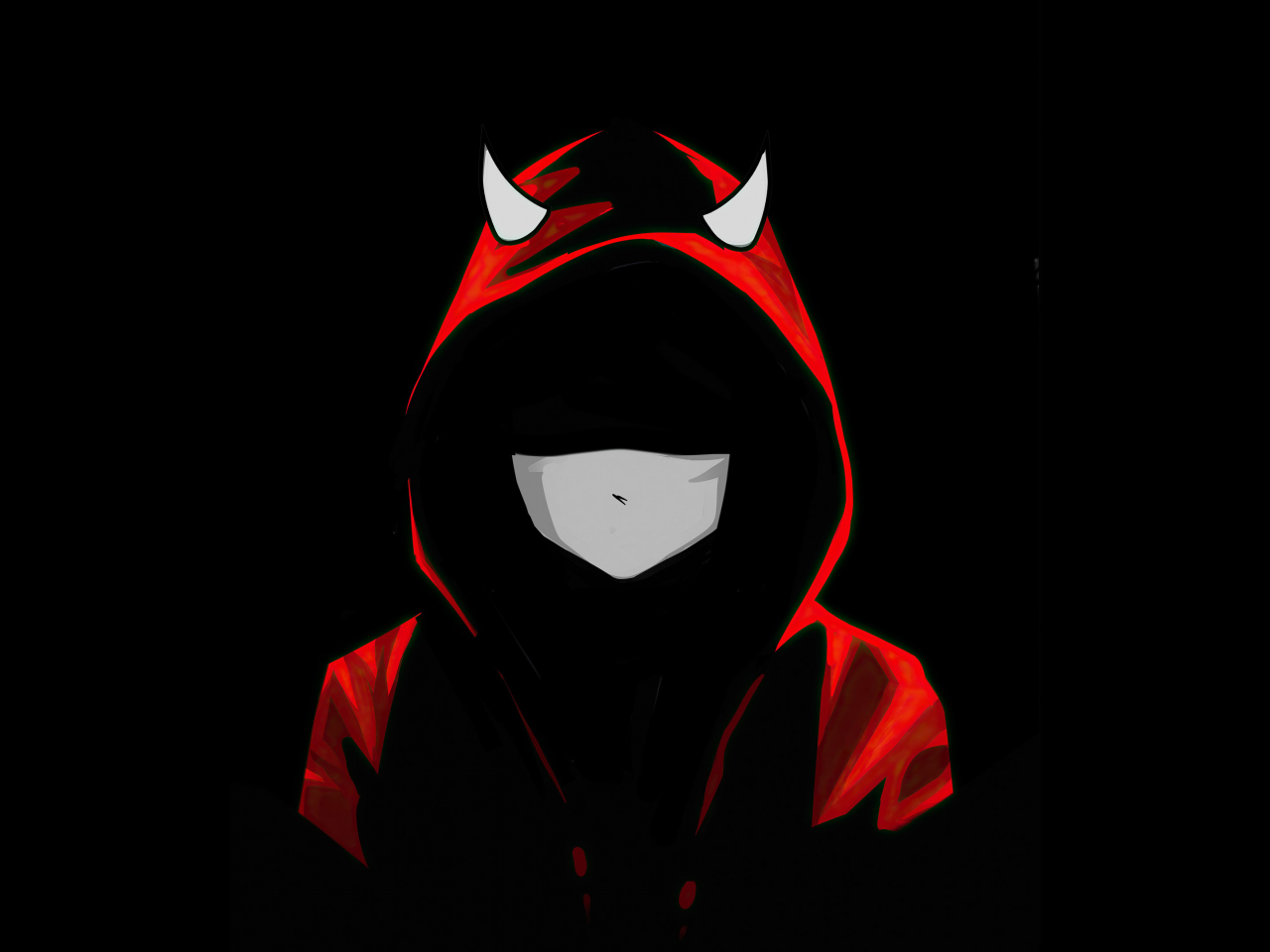 Download wallpaper 1280x960 devil boy in mask, red hoodie, dark, standard  4:3 fullscreen 1280x960 hd background, 25947