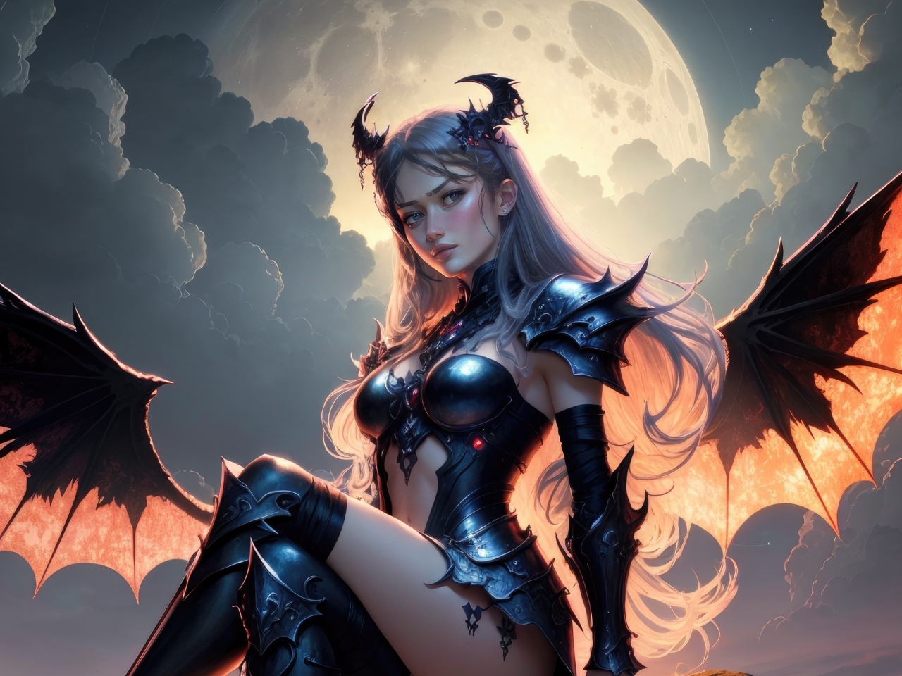 Evil Girl with wings, beautiful angel, art, 1280x960 wallpaper