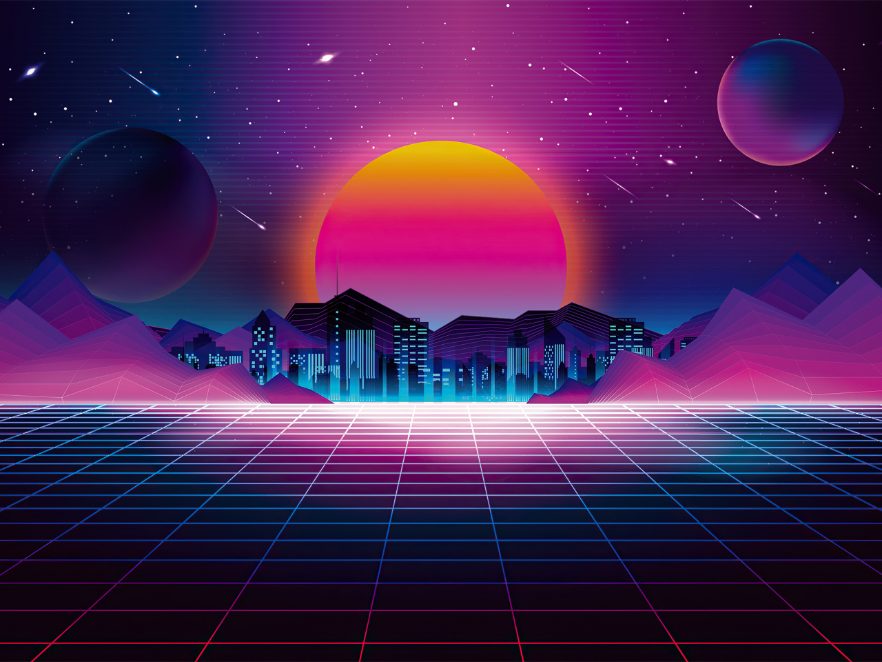 Download wallpaper 1280x960 retro city, sunset, digital art, standard 4 ...