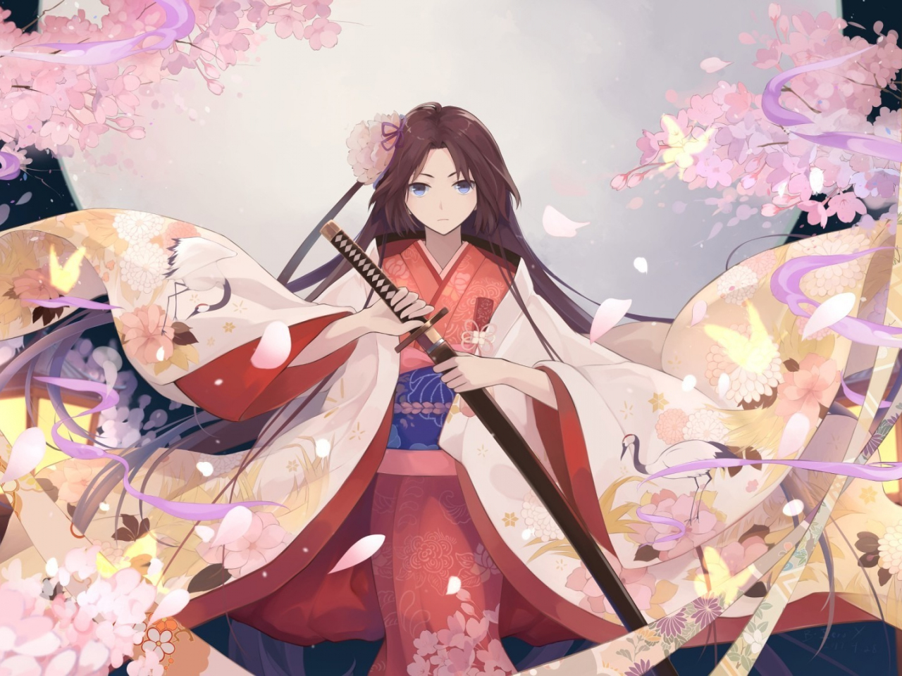 Download wallpaper 1280x960 shiki ryougi, type-moon, anime girl, blossom,  standard 4:3 fullscreen 1280x960 hd background, 1442
