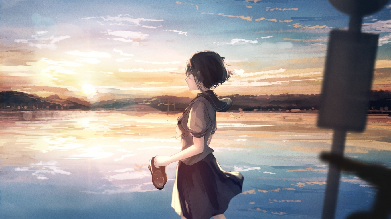 Anime Girl Student Sunset 4K Wallpaper iPhone HD Phone #3171m