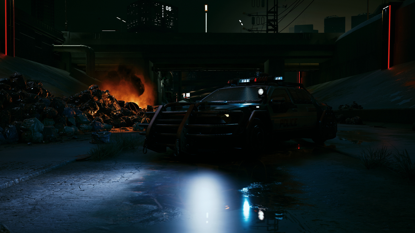 Car, video game, 2021, dark, Cyberpunk 2077, 1366x768 wallpaper