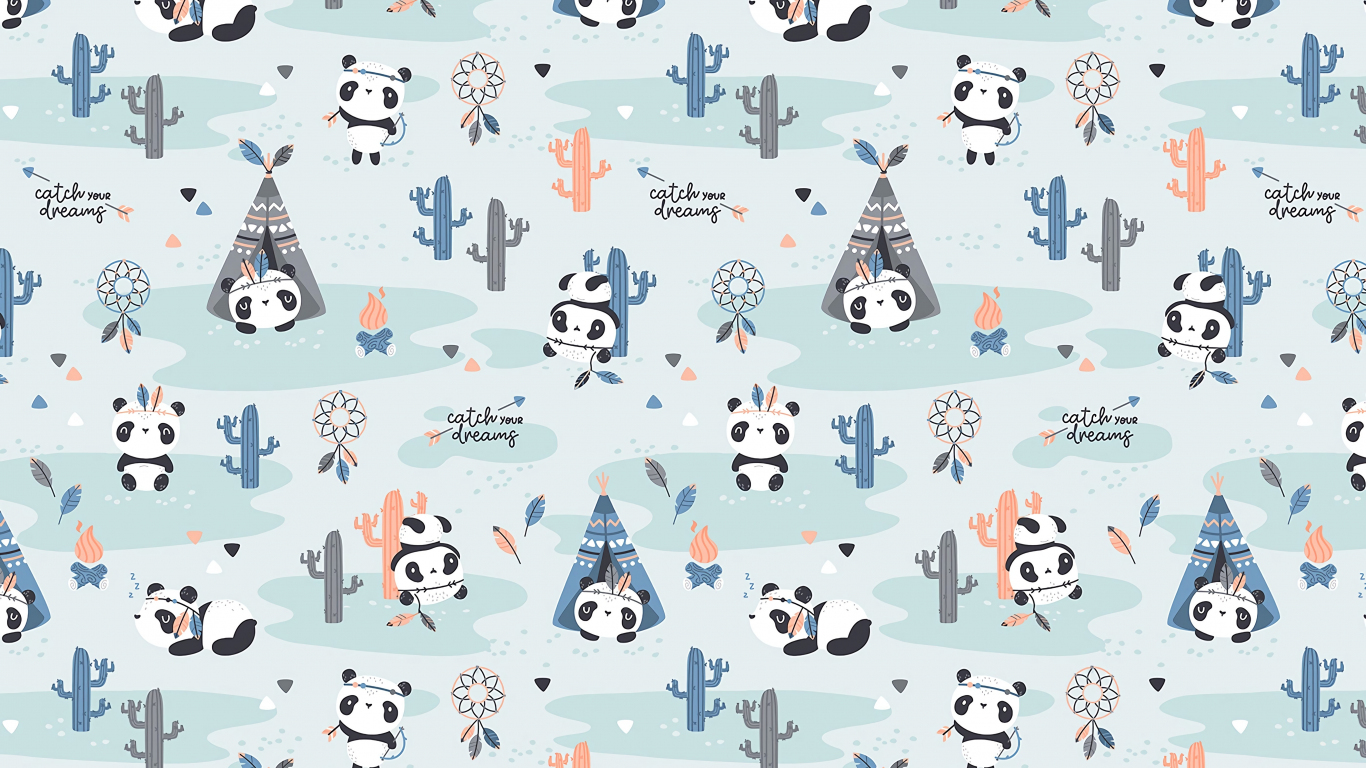 Download wallpaper 1366x768 pandas, pattern, cute, tablet, laptop ...