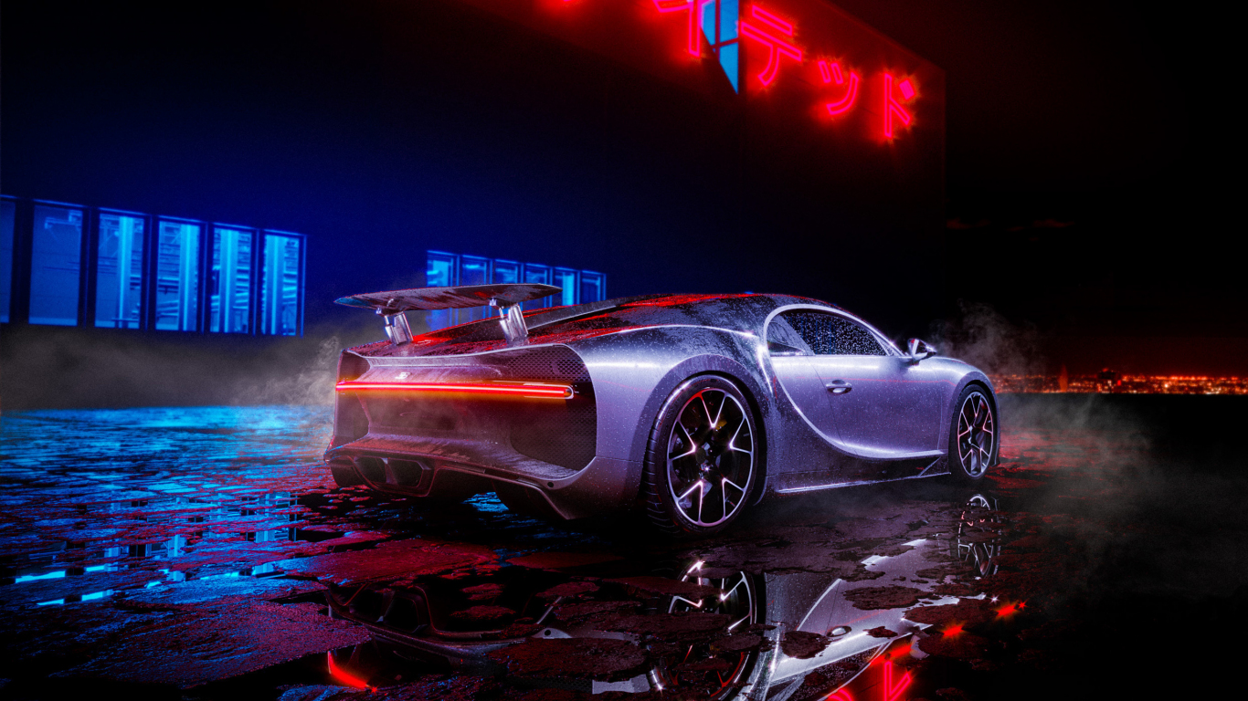 Bugatti Chiron neon lights luxury car wallpaper background - KDE Store