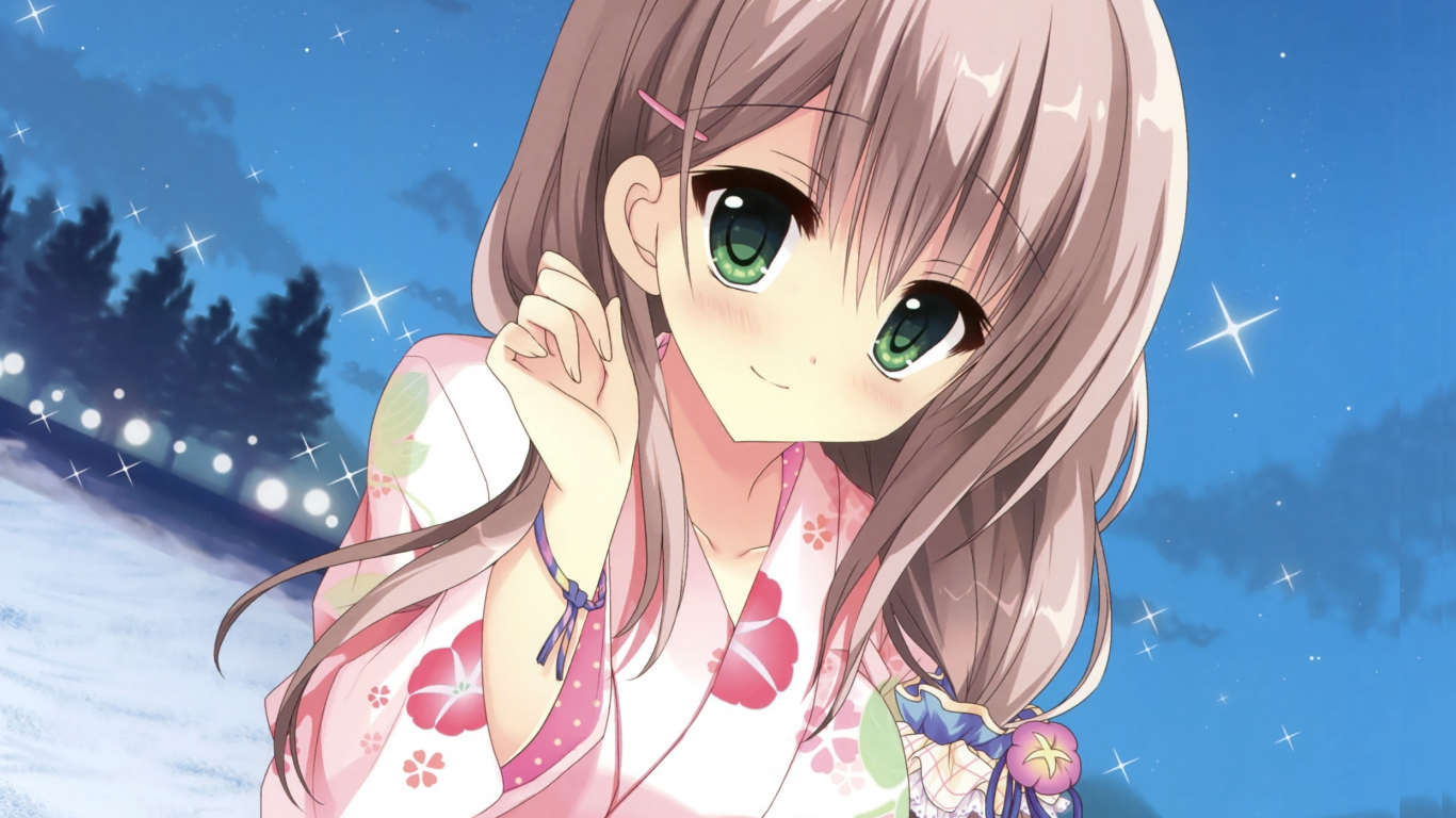 Download 1366x768 wallpaper cute anime girl, outdoor ...