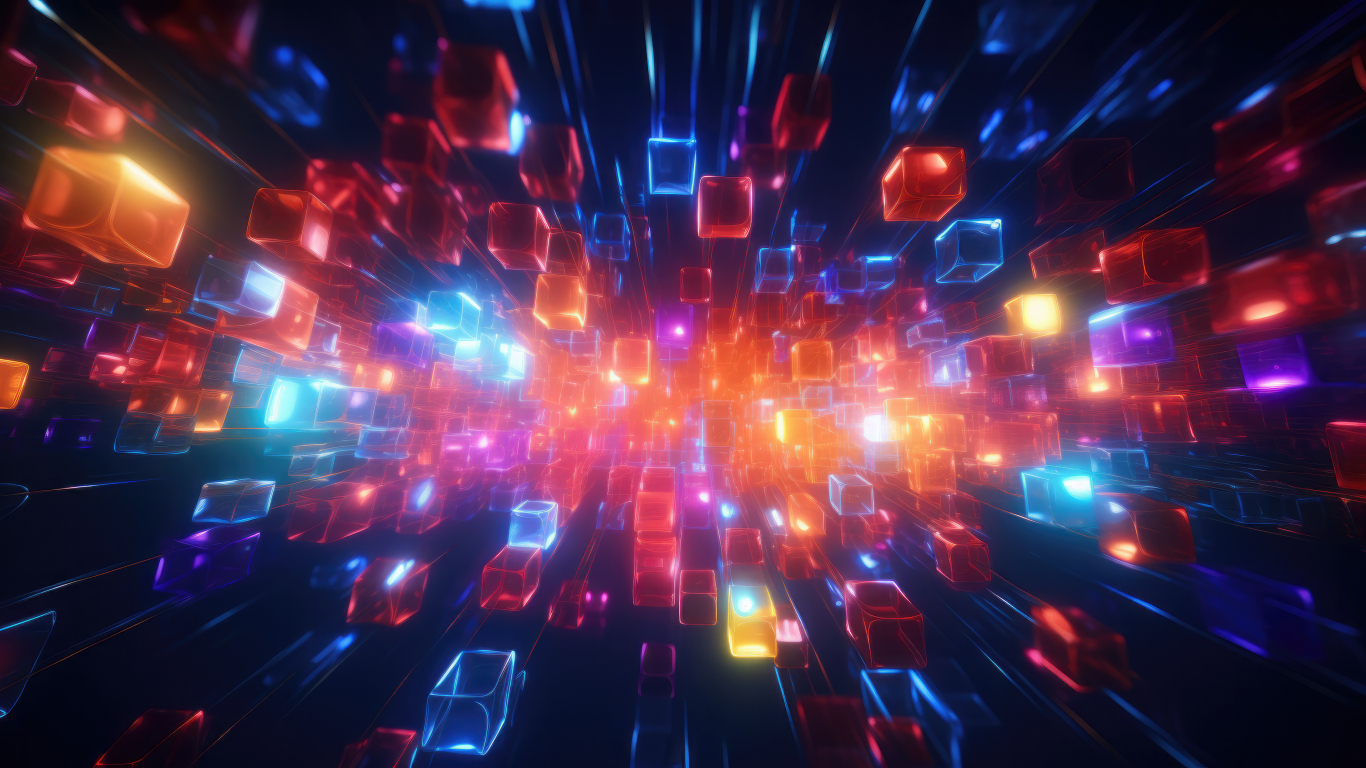 Abstract, lights cubes, colorful, 1366x768 wallpaper