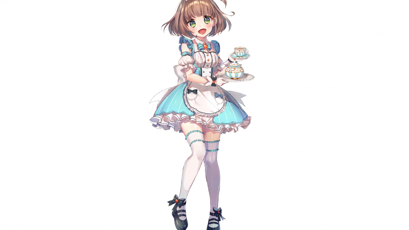 Download 1366x768 wallpaper cute maid, anime girl ...