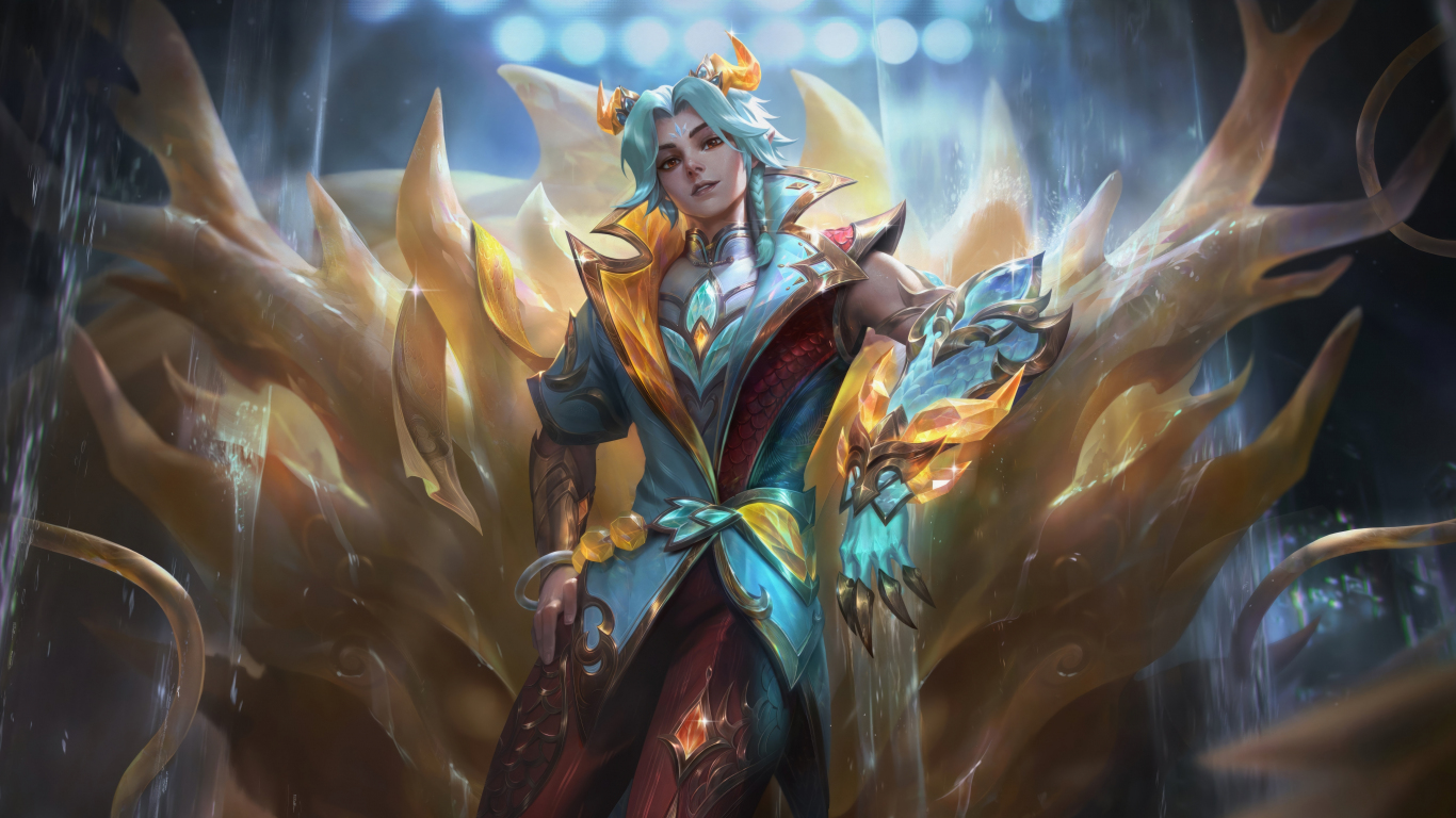 Riot game, League of Legends, heavenscale character, 2024, 1366x768 wallpaper