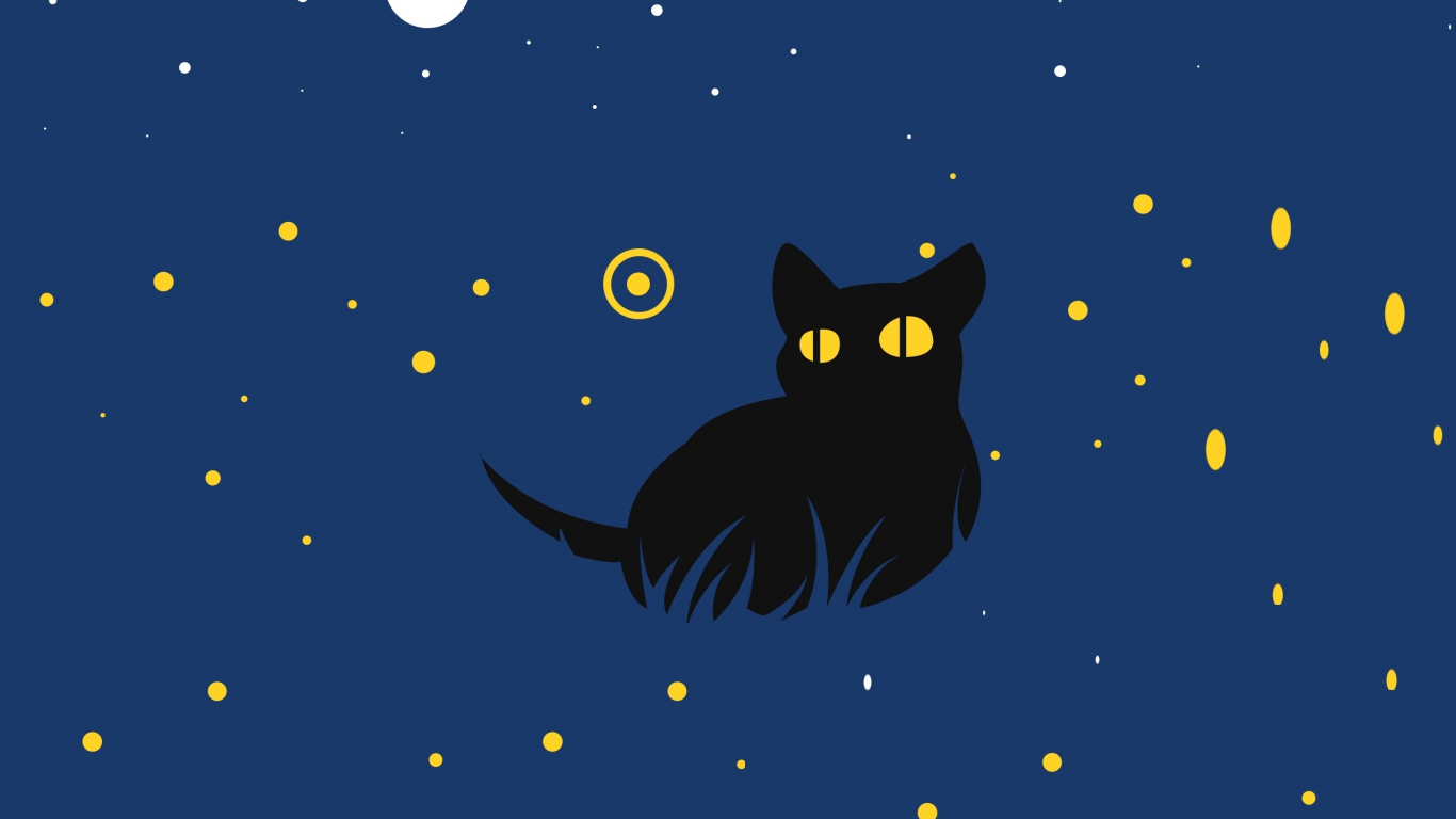 Download 1366x768 wallpaper cute  black cat minimal art 