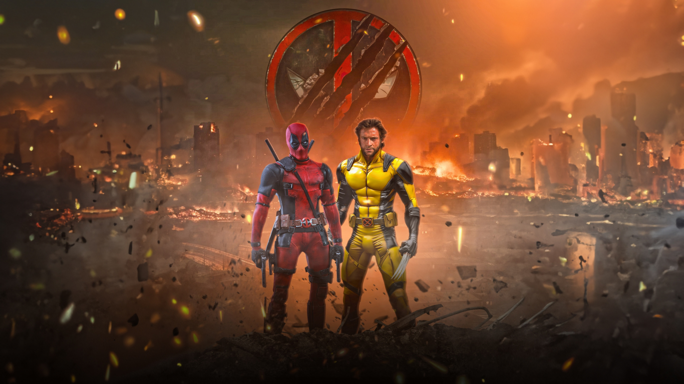 Download wallpaper 1366x768 deadpool and wolverine, team up for new