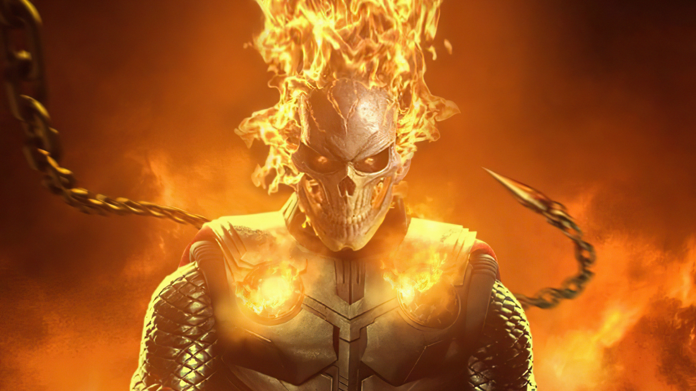 Download wallpaper 1366x768 ghost rider, fire flames, superhero, tablet,  laptop, 1366x768 hd background, 26948