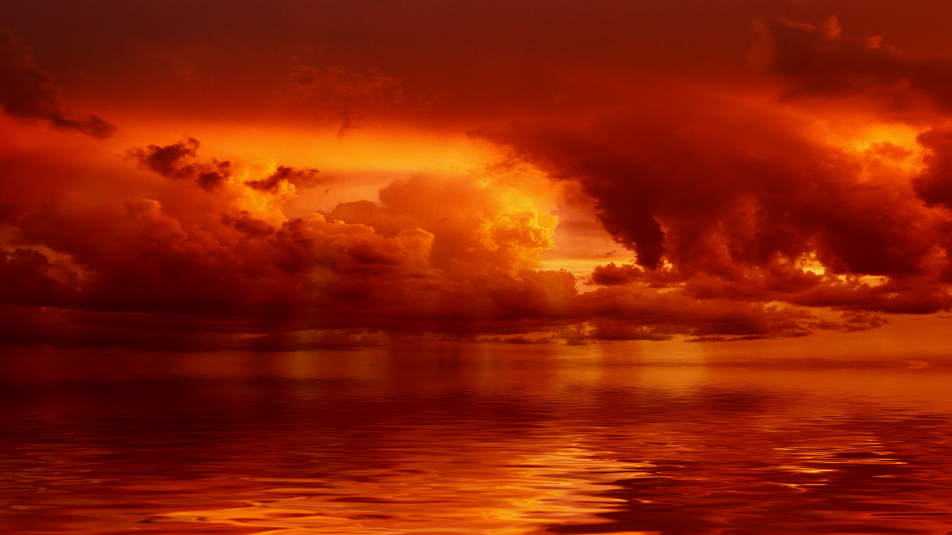 Download 1366x768 wallpaper red clouds, storm, sunset, art, tablet ...