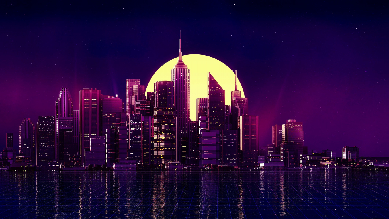 Moonlight city dark digital art wallpaper background 