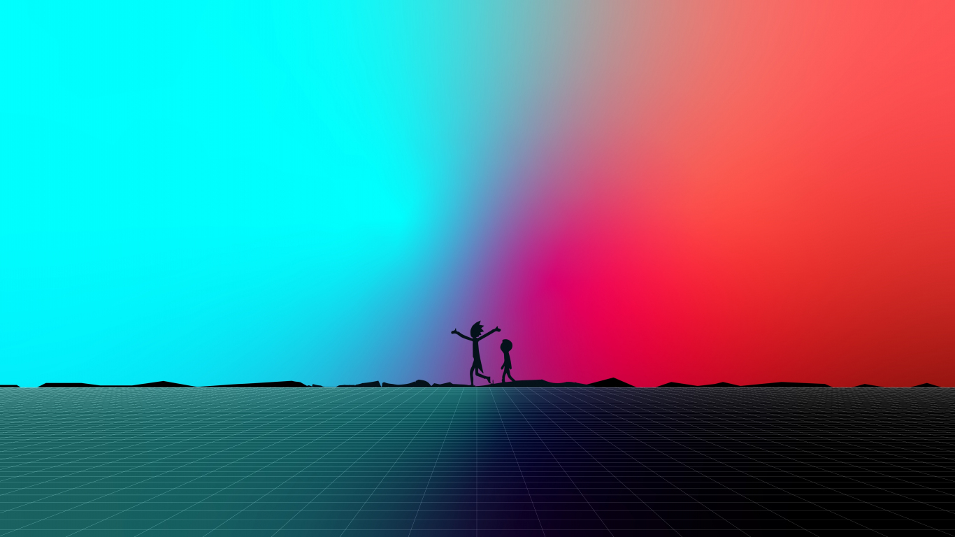 Rick Morty minimal silhouette synthwave wallpaper - Eyecandy for your XFCE- Desktop 