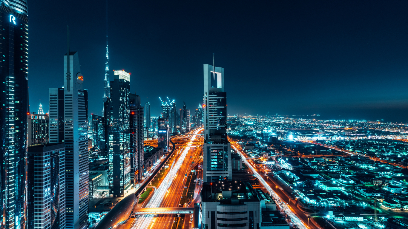 Download 1366x768 Wallpaper Dubai City Buildings Cityscape Night Tablet Laptop 1366x768 Hd Image Background 5105
