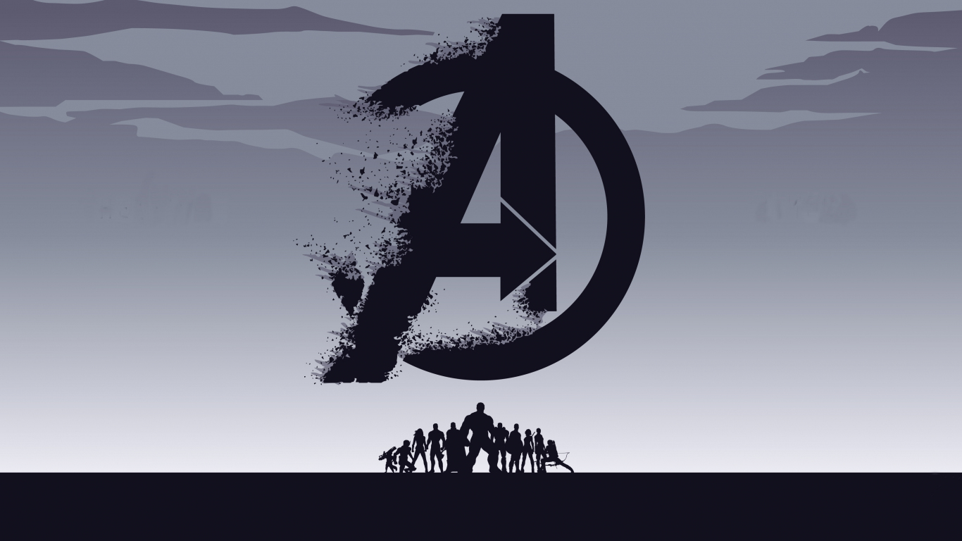 2019 movie, Avengers: Endgame, minimal, silhouette, art, 1366x768 wallpaper