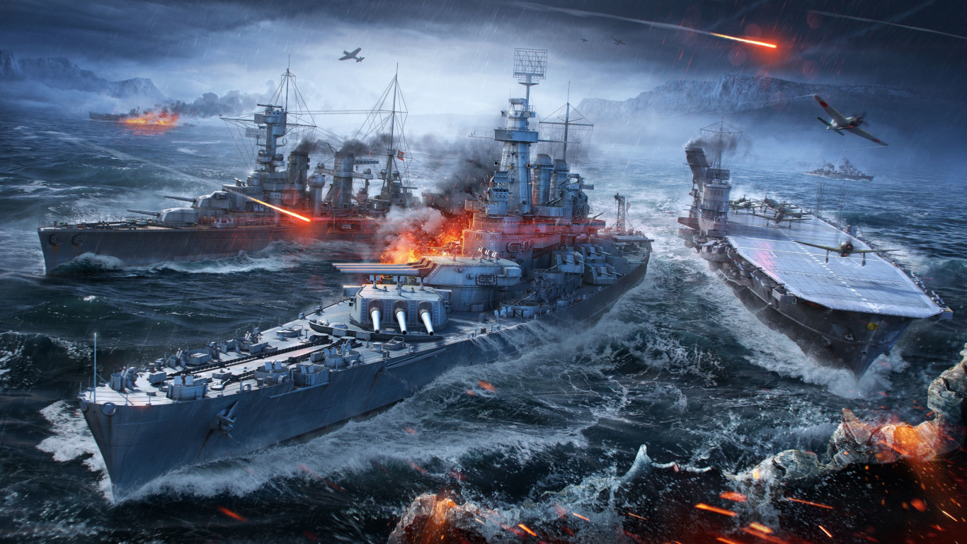 Video game, warships, ships, World of Warships, 1366x768 wallpaper