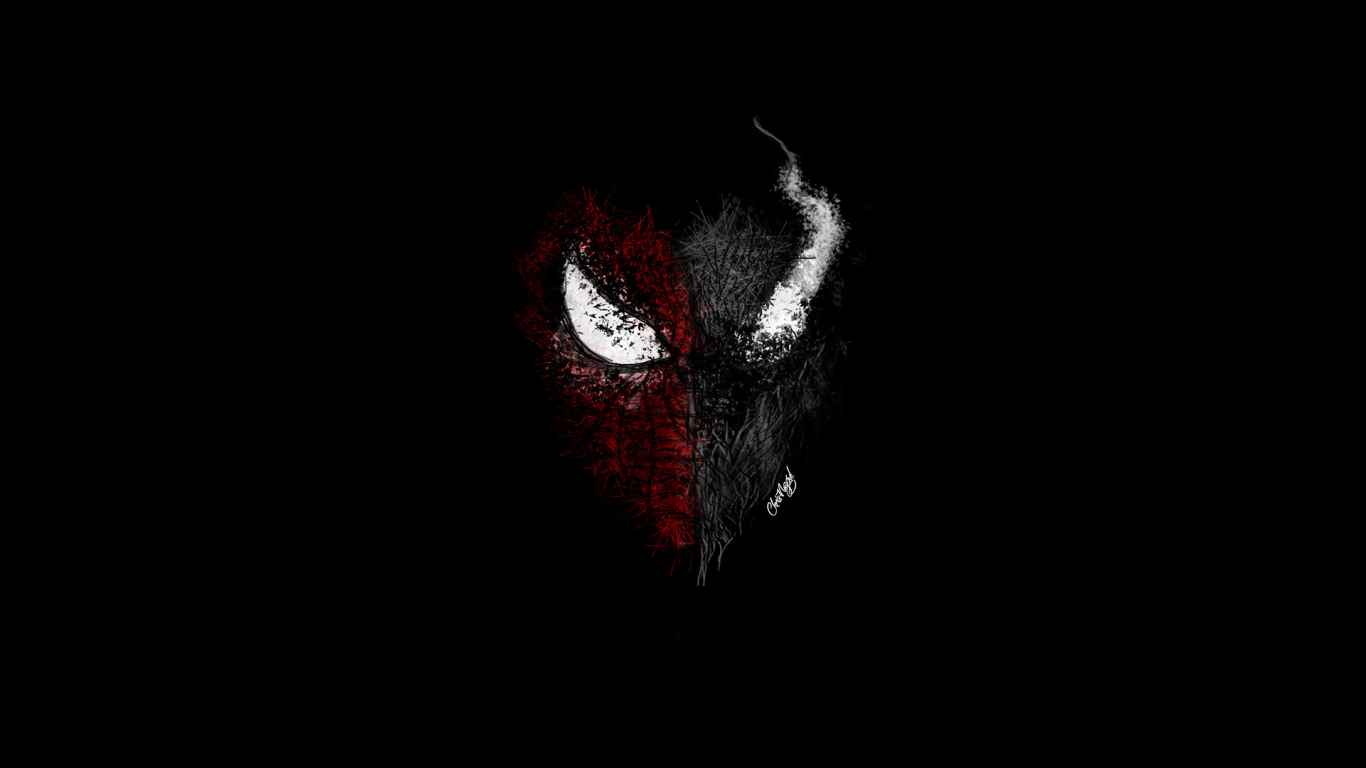 Download wallpaper 1366x768 spider-man venom, minimal, face-off ...