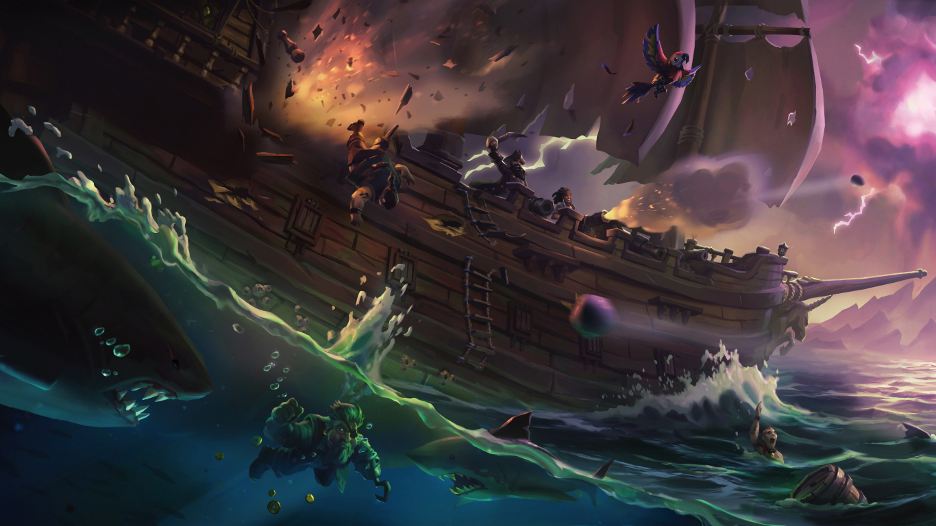 Sea of thieves, ship, pirates, video game, 1366x768 wallpaper