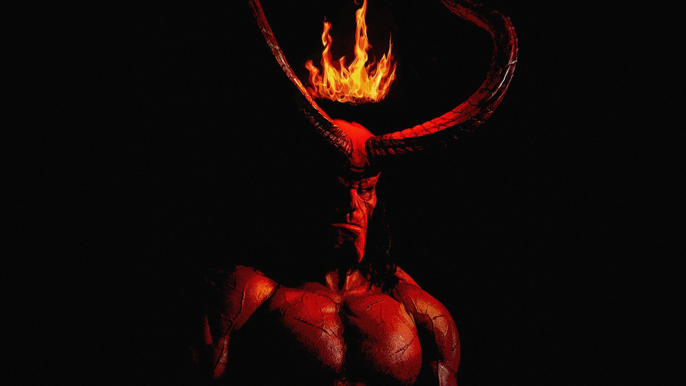 Hellboy, 2019 movie, horns, fire crown, poster, 1366x768 wallpaper