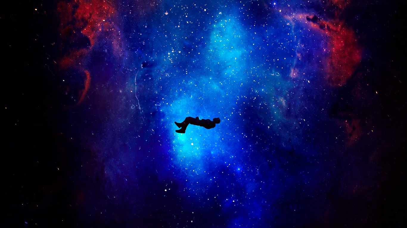 Download wallpaper 1366x768 silhouette, levitation, space, cosmos, fantasy,  tablet, laptop, 1366x768 hd background, 16738