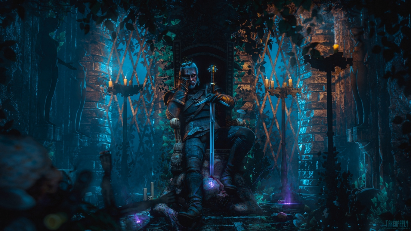 Download 1366x768 wallpaper geralt of rivia, the witcher ...