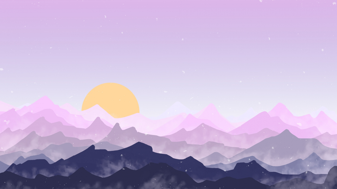 Sun mountains pink sky digital art wallpaper 