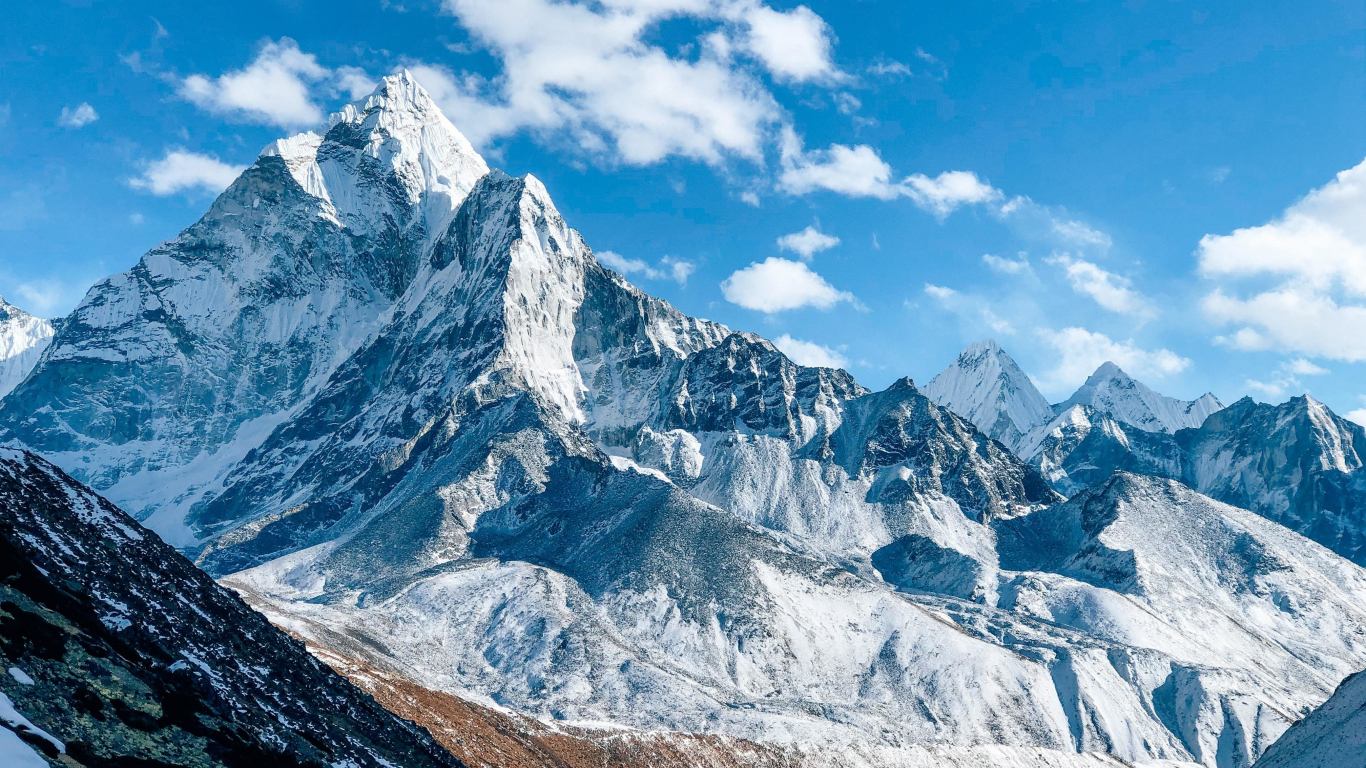 Download wallpaper 1366x768 snow-covered mountains, range, nature ...