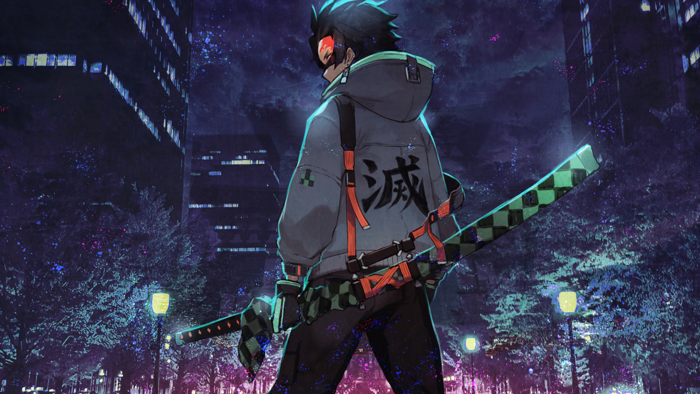 Download wallpaper 1366x768 urban ninja, anime, art, tablet, laptop,  1366x768 hd background, 24906