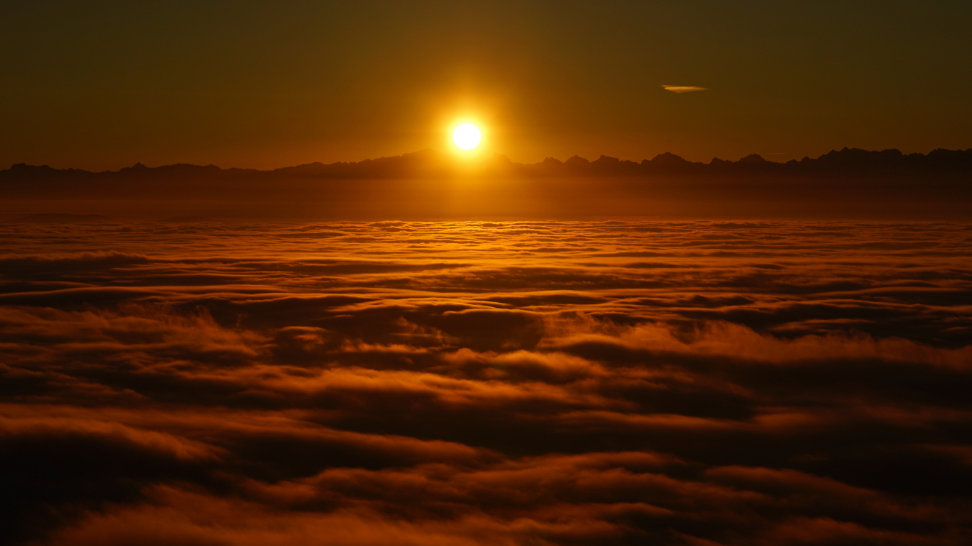 Download wallpaper 1366x768 sunrise, above the clouds, skyline, tablet,  laptop, 1366x768 hd background, 2967