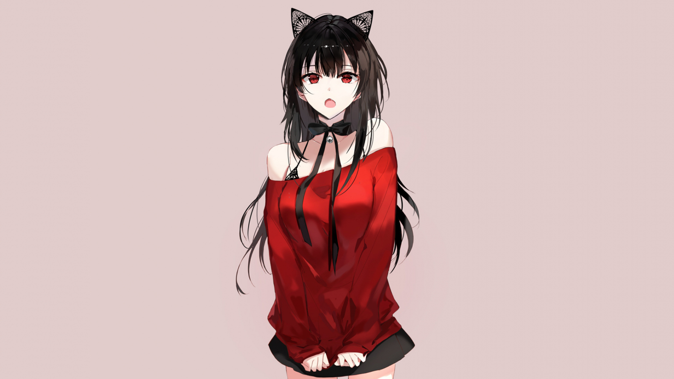 Download 1366x768 Wallpaper Red Top Hot Anime Girl Original