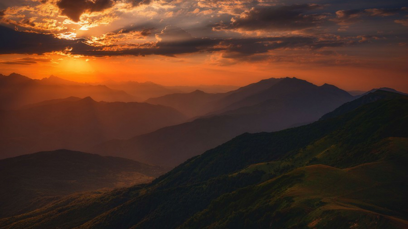 Download wallpaper 1366x768 nature, mountains, horizon, clouds, sunset ...