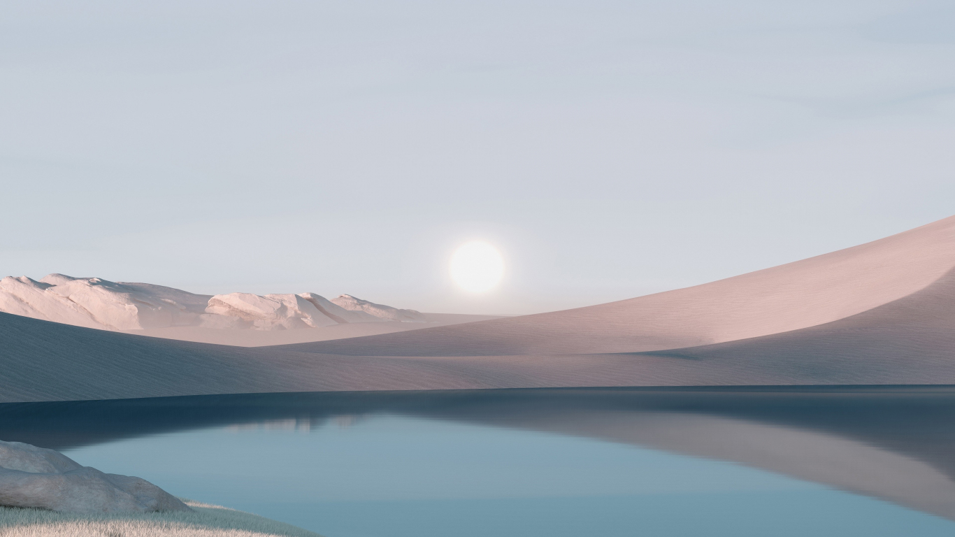 Windows 11 lake desert landscape Microsoft stock wallpaper 
