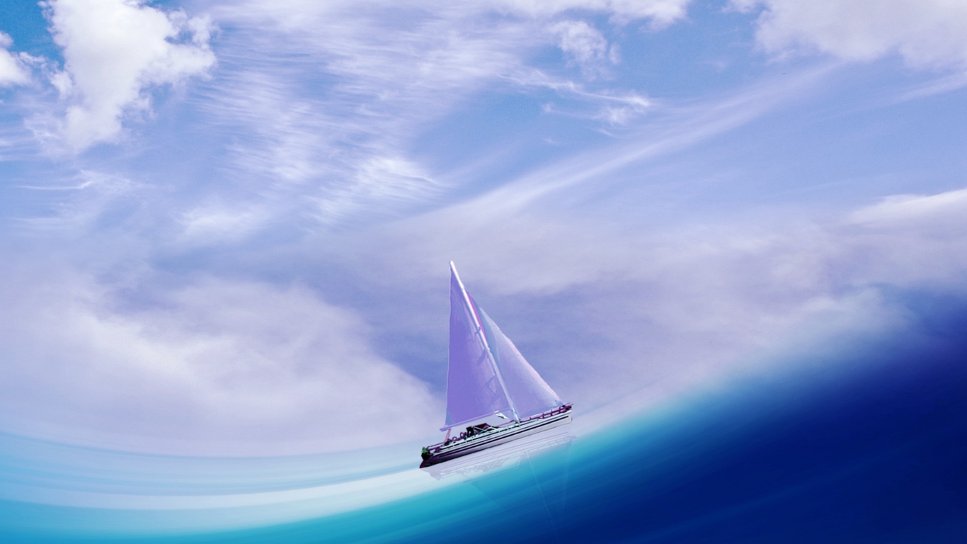 Download wallpaper 1366x768 sail ship, blue sea, artwork, tablet ...