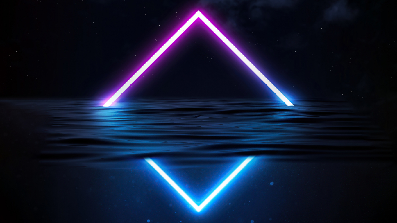 Download wallpaper 1366x768 glowing triangle, neon, digital art, tablet