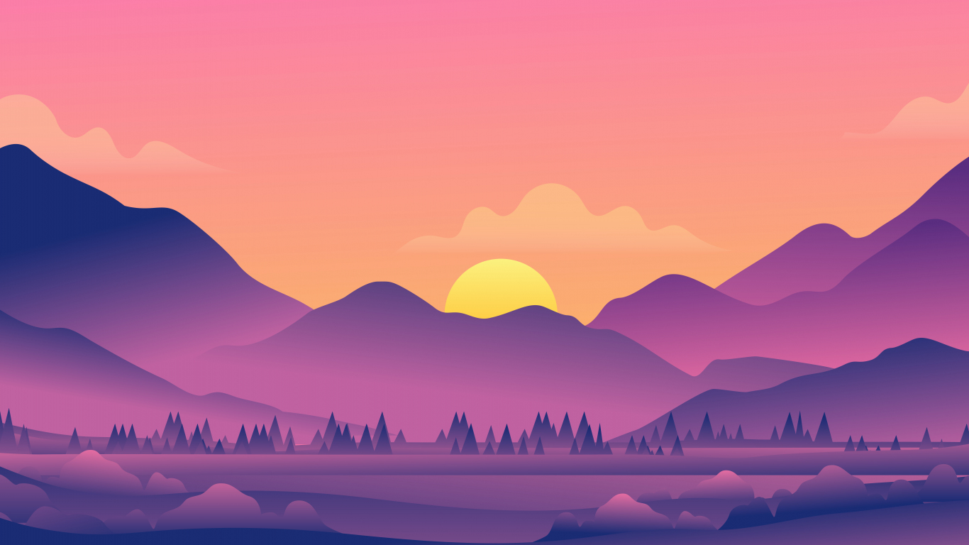 Download 1366x768 wallpaper beautiful evening, landscape, forest
