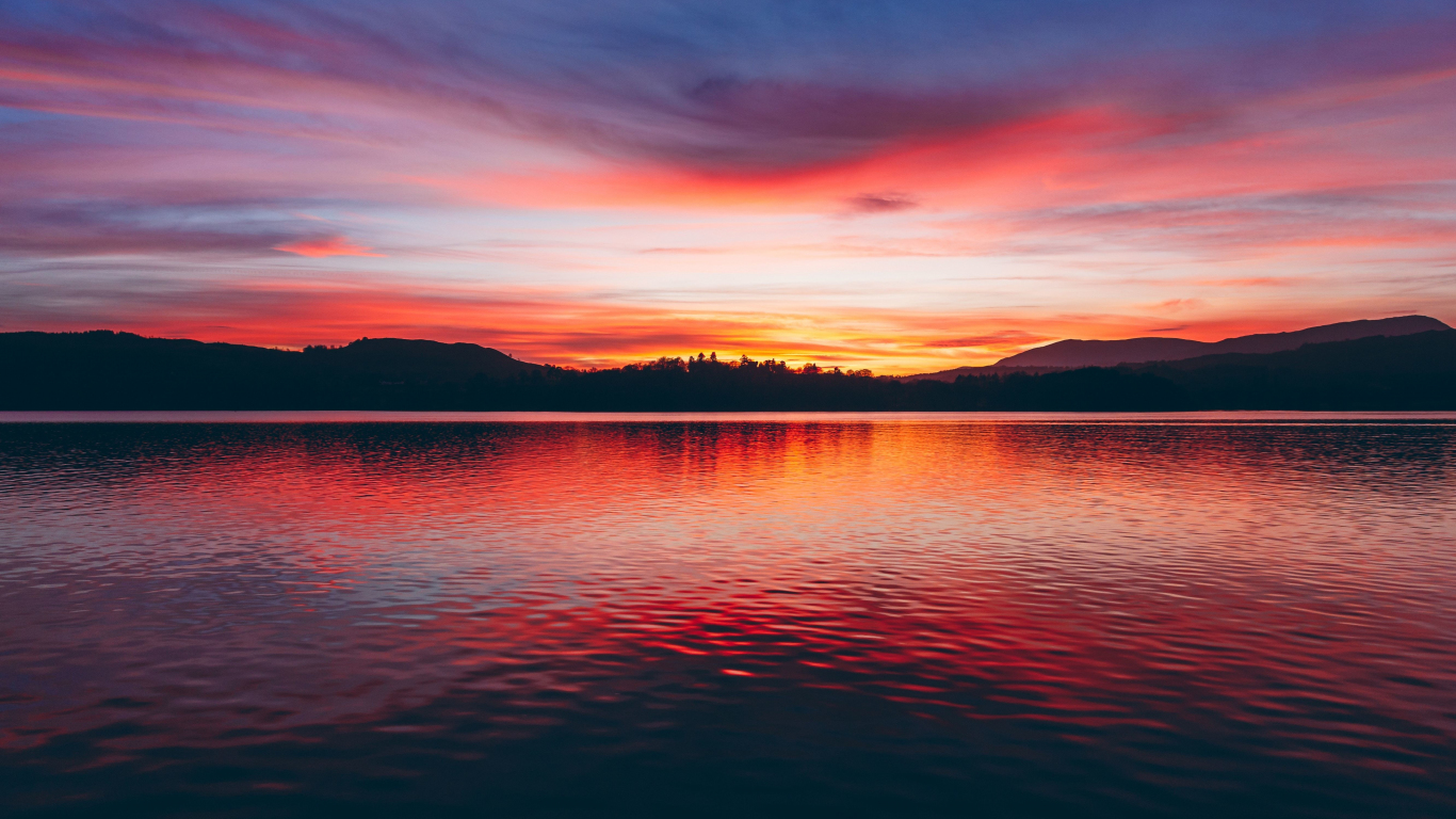 Download 1366x768 Wallpaper Lake Sunset Horizon Beautiful Tablet
