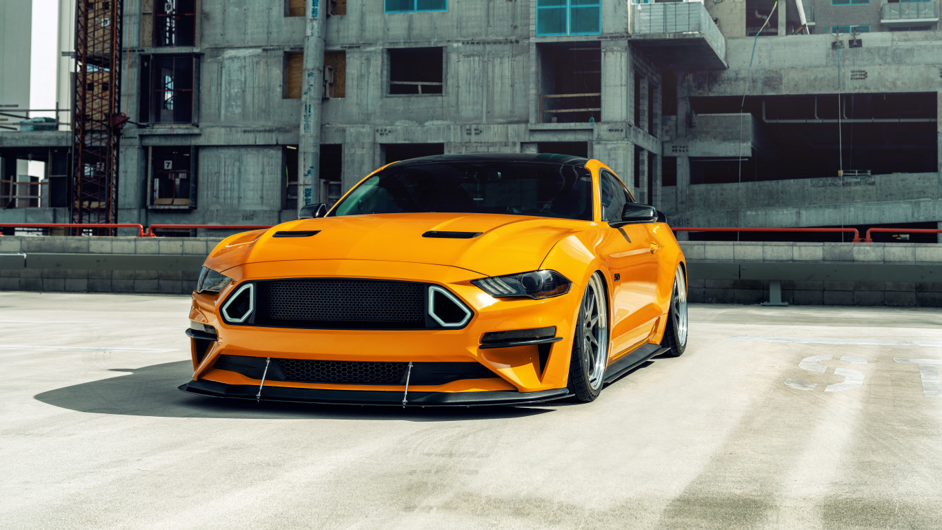 Download wallpaper 1366x768 yellow ford mustang gt, 2020, tablet, laptop,  1366x768 hd background, 24213