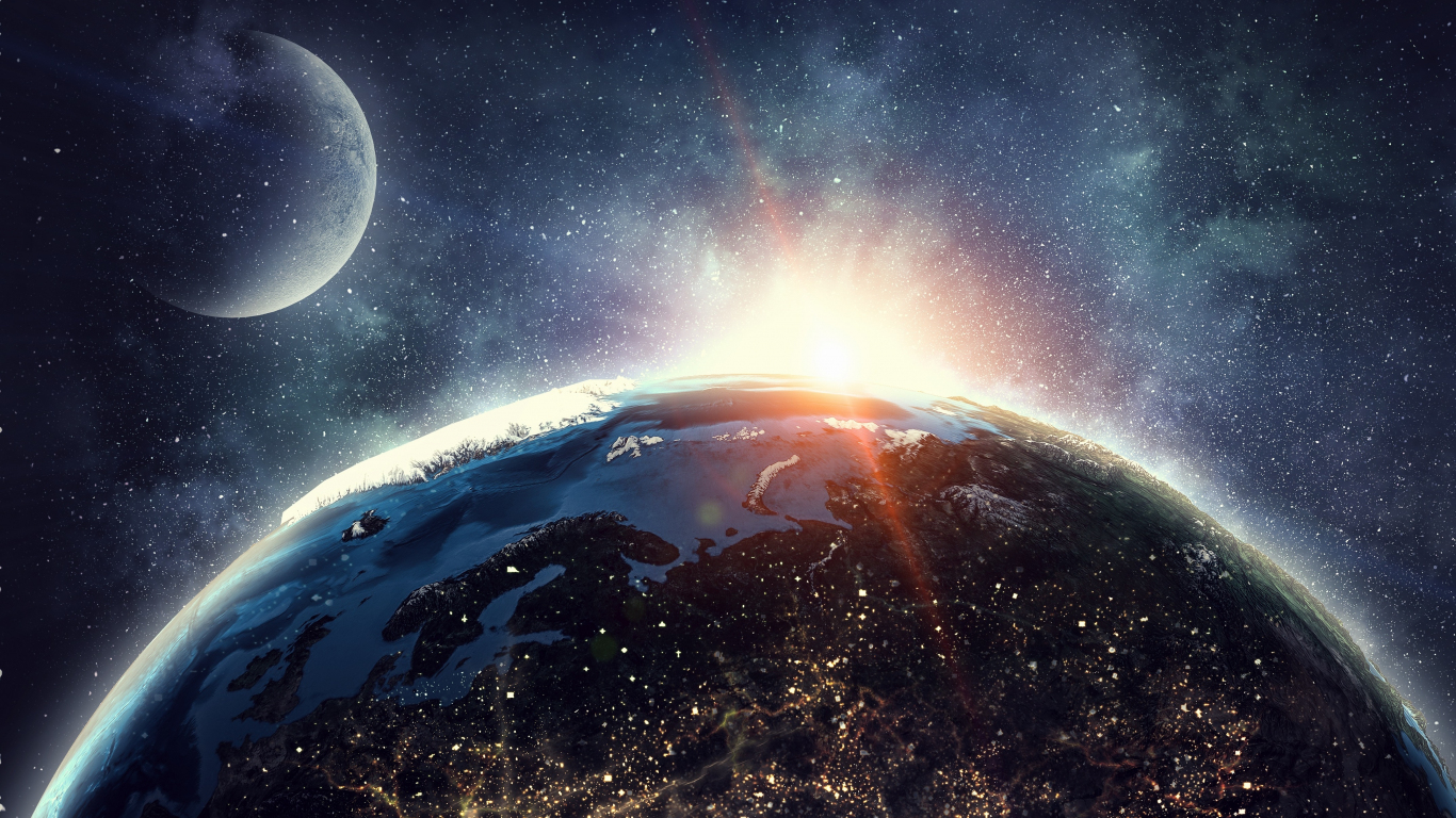 Moon and earth planets space surface twilight wallpaper 