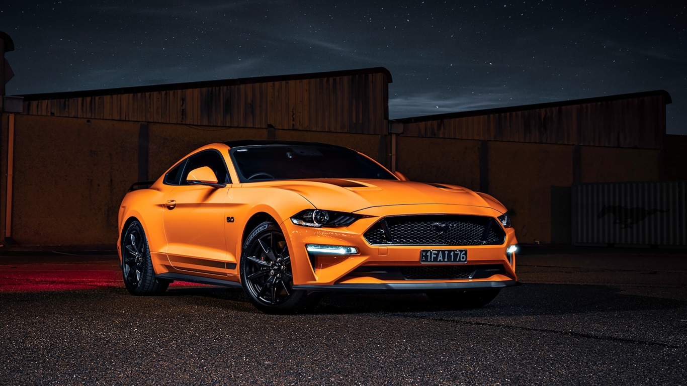 Download wallpaper 1366x768 ford mustang gt, yellow car, 2020, tablet,  laptop, 1366x768 hd background, 25237