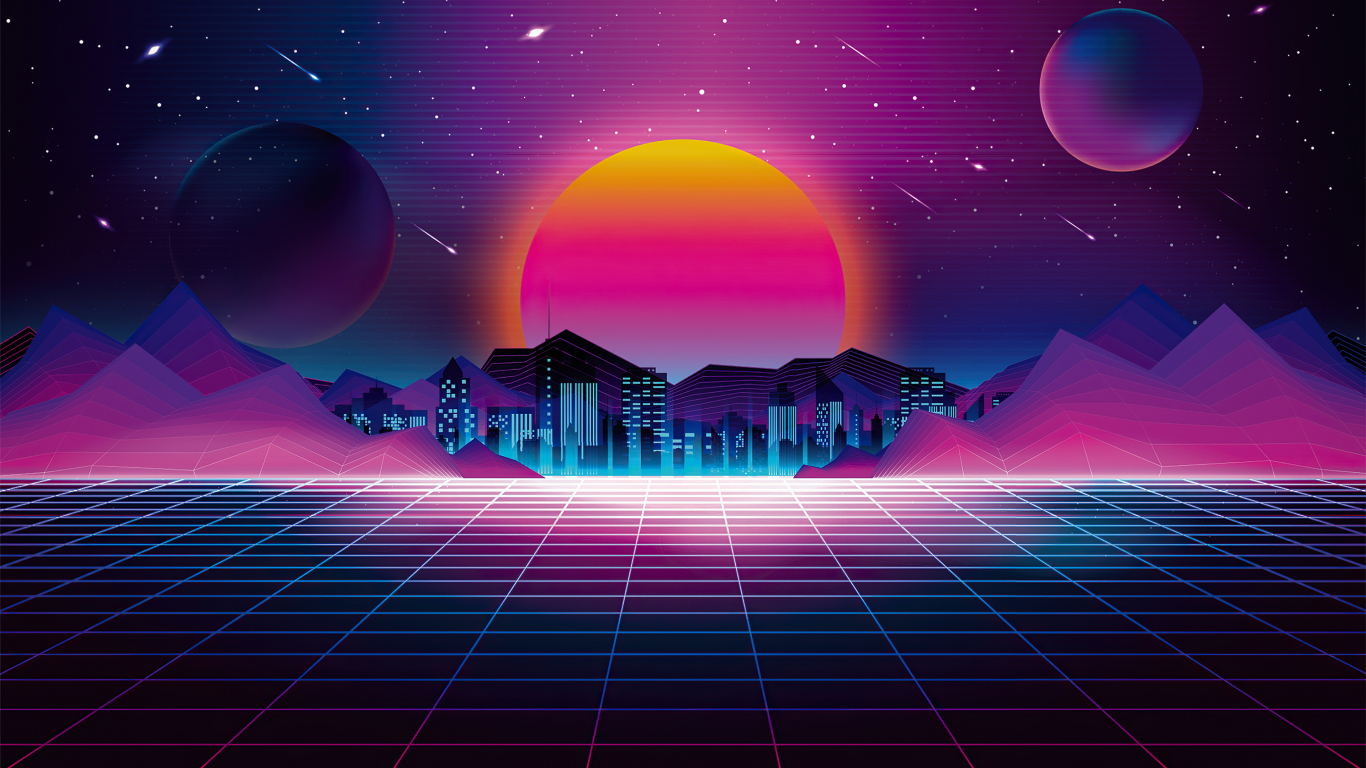 Retro city sunset digital art wallpaper background 