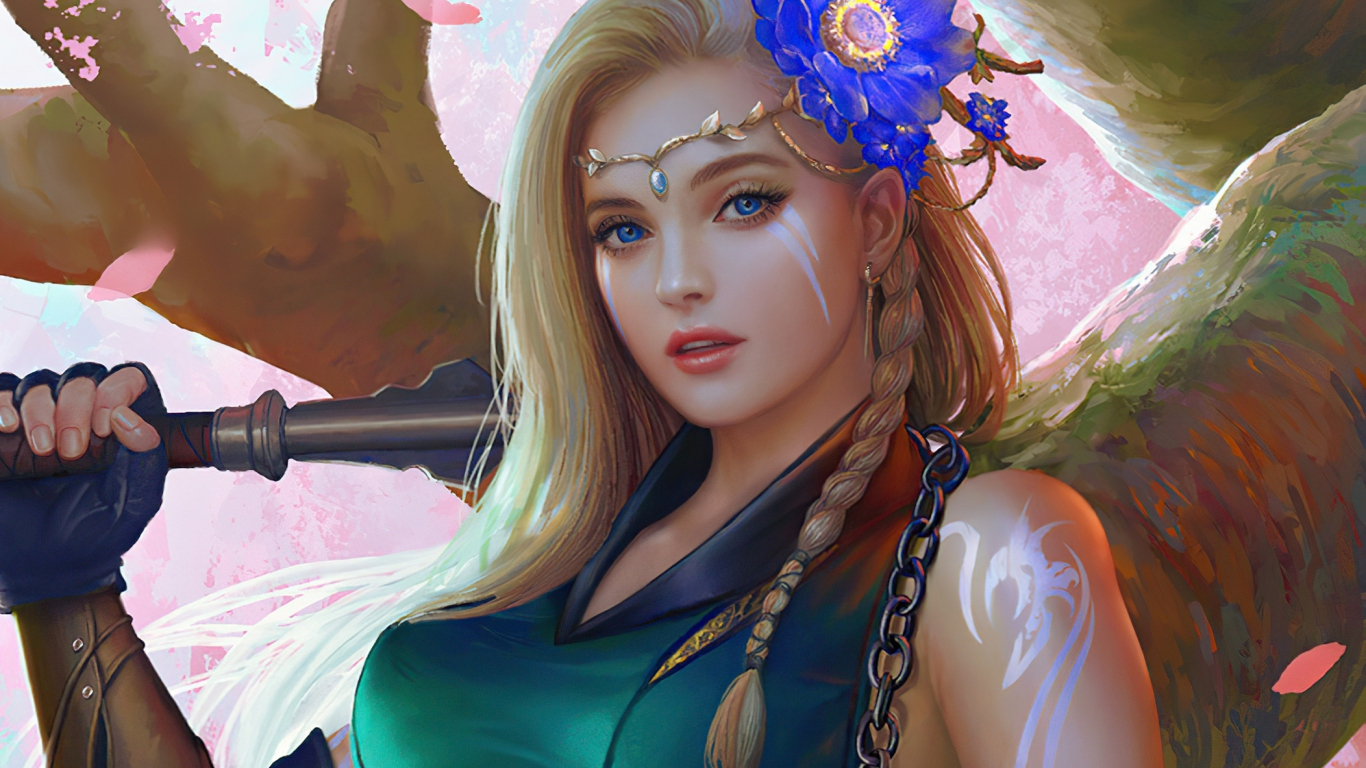 Fantasy girl, warrior, beauty with sword, 1366x768 wallpaper